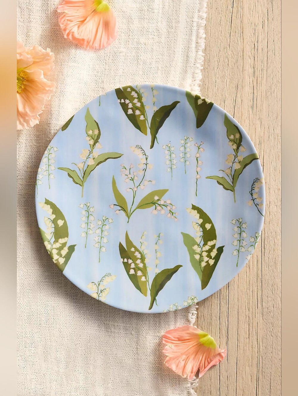 Anthropologie Floral Melamine Dinner Plates, Set of 2, Lily of the Valley